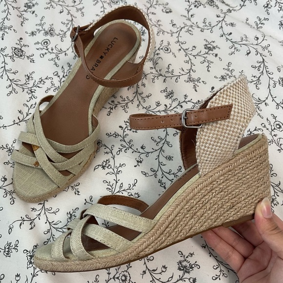 Lucky Brand | Shoes | Lucky Brand Brown Cream Espadrilles Wedges | Poshmark